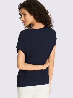 T-shirt en viscose à encolure V et nervures devant