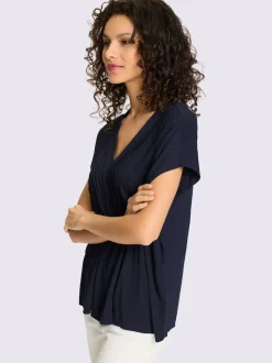 T-shirt en viscose à encolure V et nervures devant