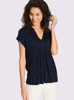 T-shirt en viscose à encolure V et nervures devant