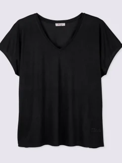 T-shirt en v petites pierres brillantes fantaisie