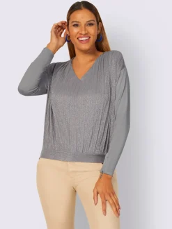 T-shirt en v plissé avec manches longues lumineuses
