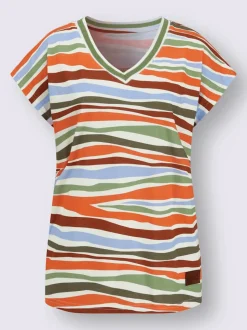 T-shirt en v pur coton à manches décontractées avec motif rayé