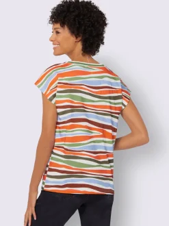 T-shirt en v pur coton à manches décontractées avec motif rayé