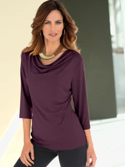 T-shirt femme avec col bénitier et manches 3/4 fluide