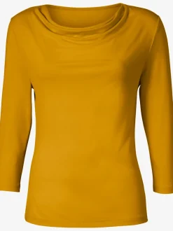 T-shirt femme avec col bénitier et manches 3/4 fluide