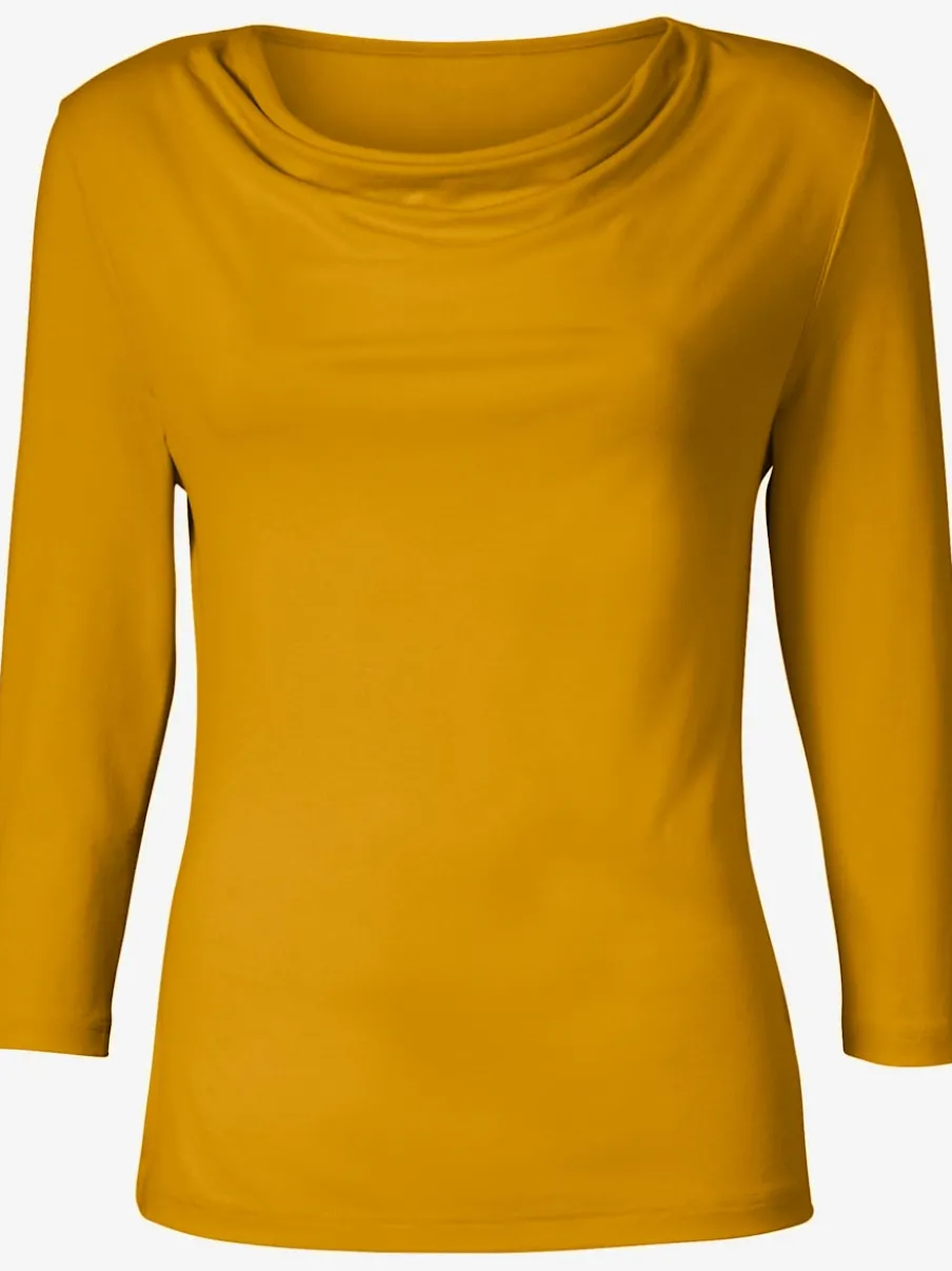 T-shirt femme avec col bénitier et manches 3/4 fluide