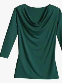 T-shirt femme avec col bénitier et manches 3/4 fluide
