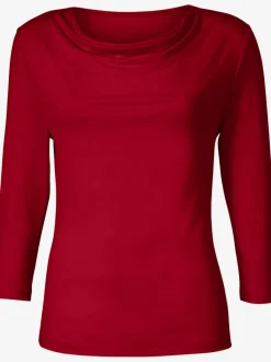T-shirt femme avec col bénitier et manches 3/4 fluide