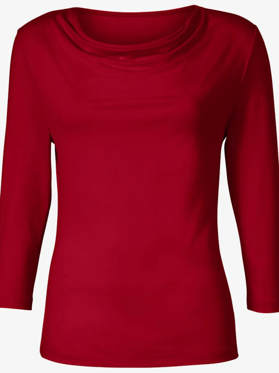 T-shirt femme avec col bénitier et manches 3/4 fluide