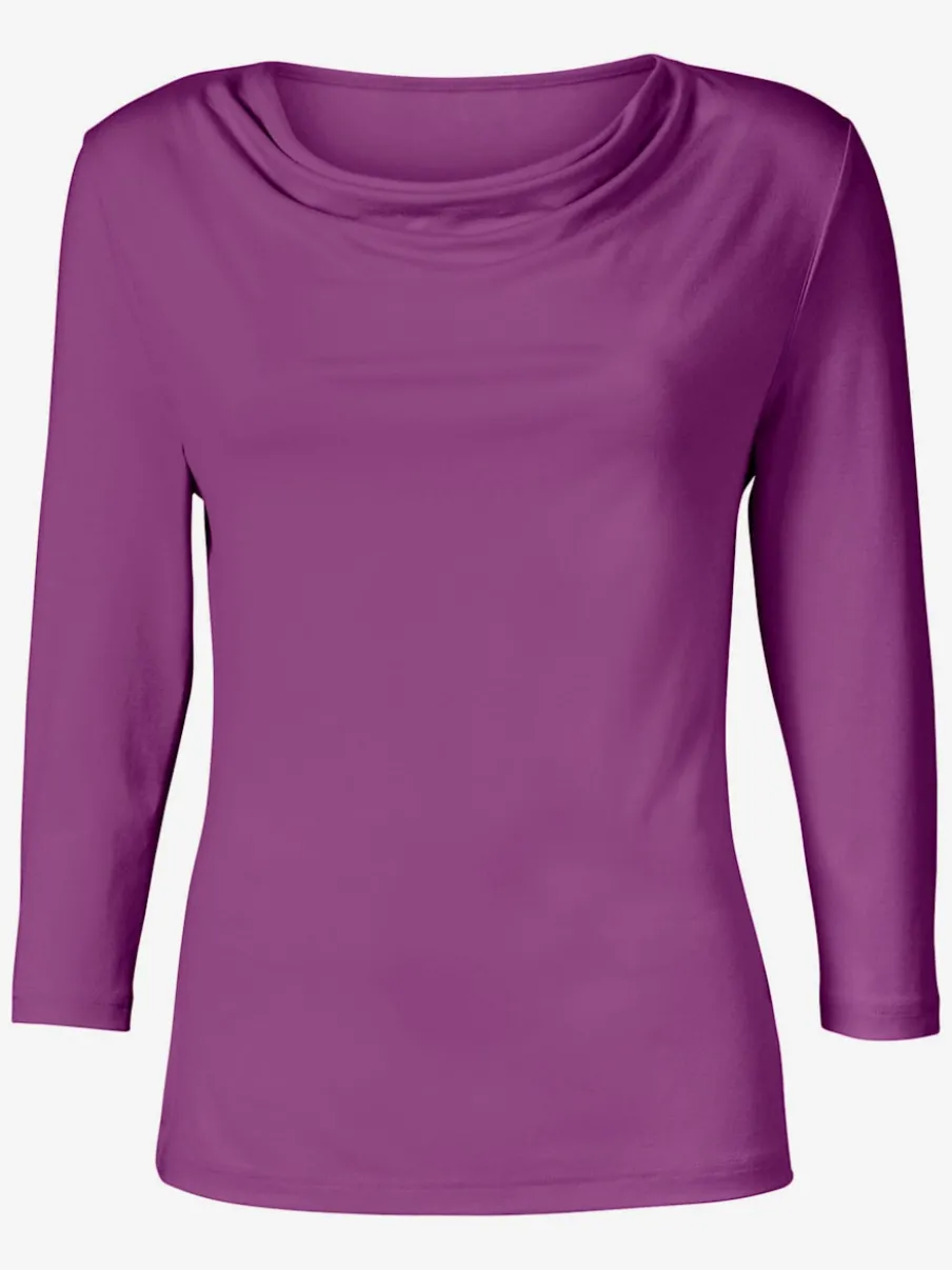 T-shirt femme avec col bénitier et manches 3/4 fluide