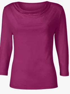 T-shirt femme avec col bénitier et manches 3/4 fluide