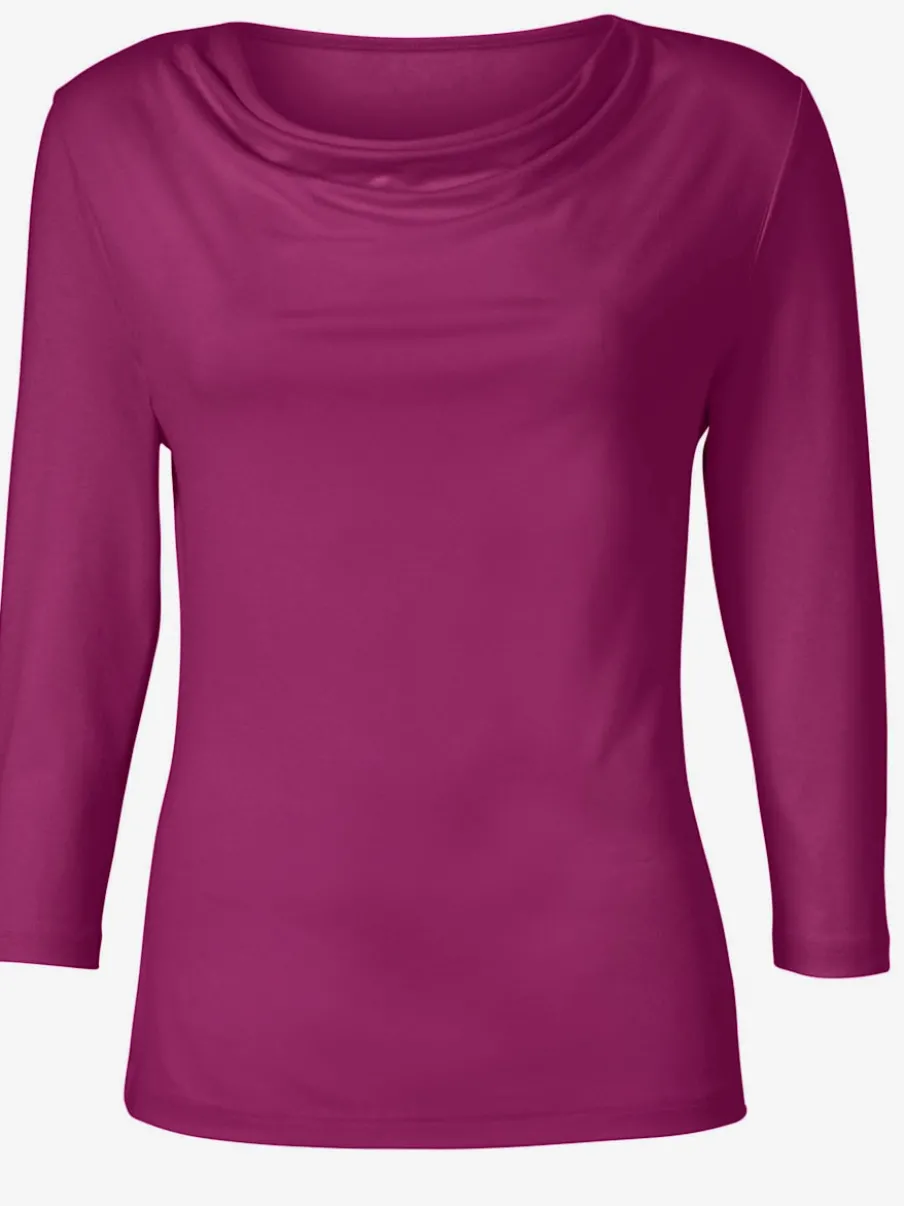 T-shirt femme avec col bénitier et manches 3/4 fluide