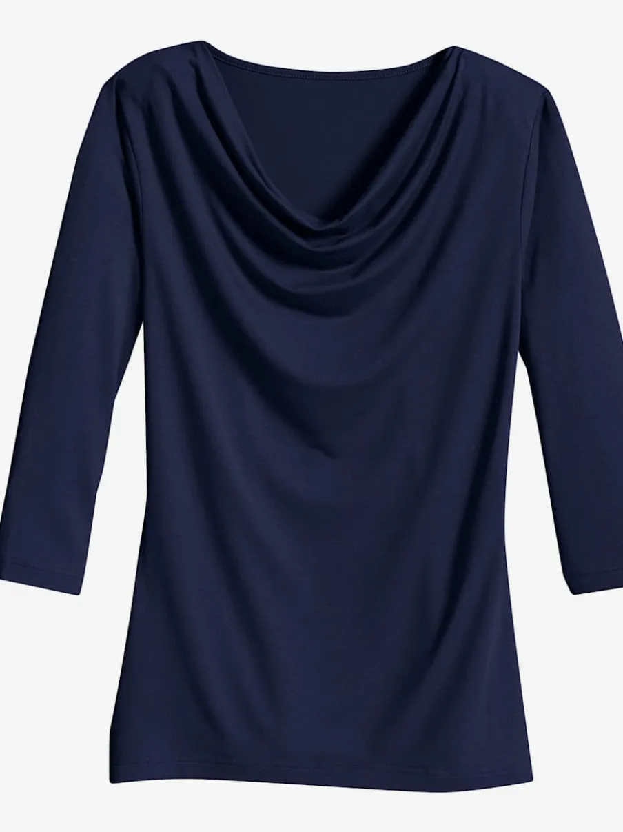 T-shirt femme avec col bénitier et manches 3/4 fluide