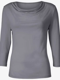 T-shirt femme avec col bénitier et manches 3/4 fluide