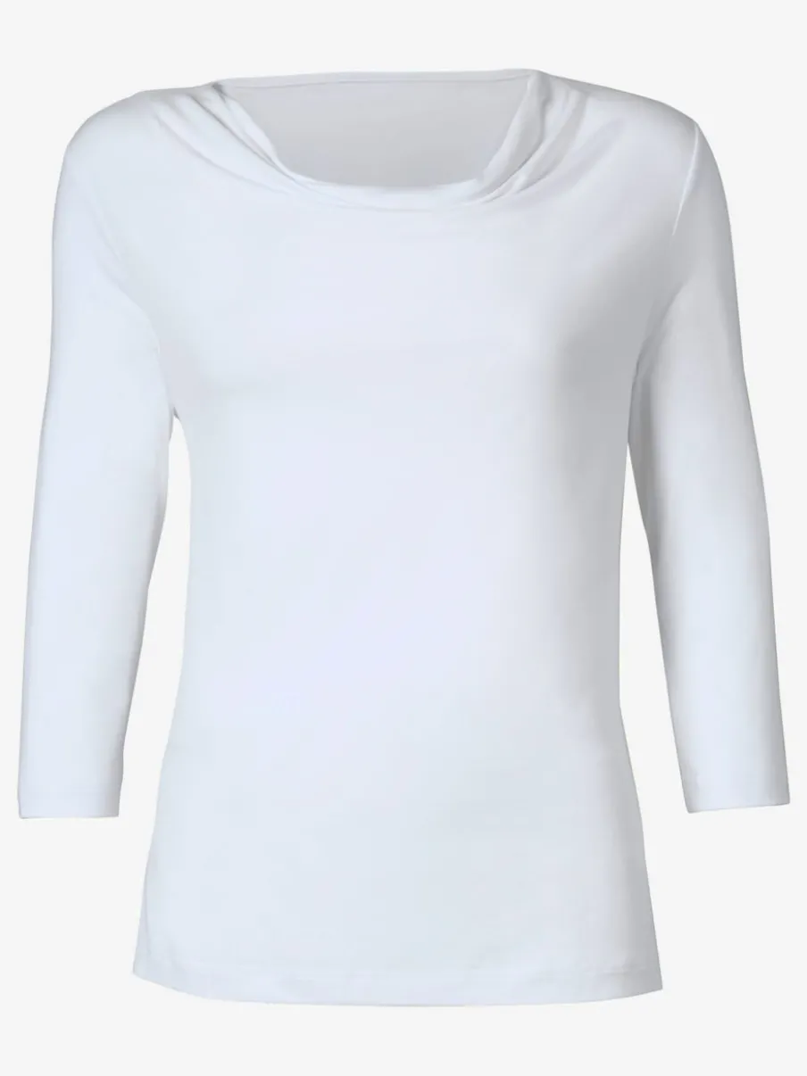 T-shirt femme avec col bénitier et manches 3/4 fluide