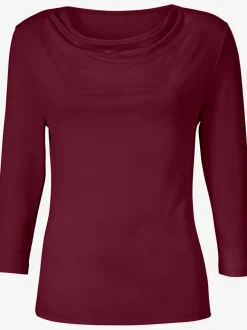 T-shirt femme avec col bénitier et manches 3/4 fluide