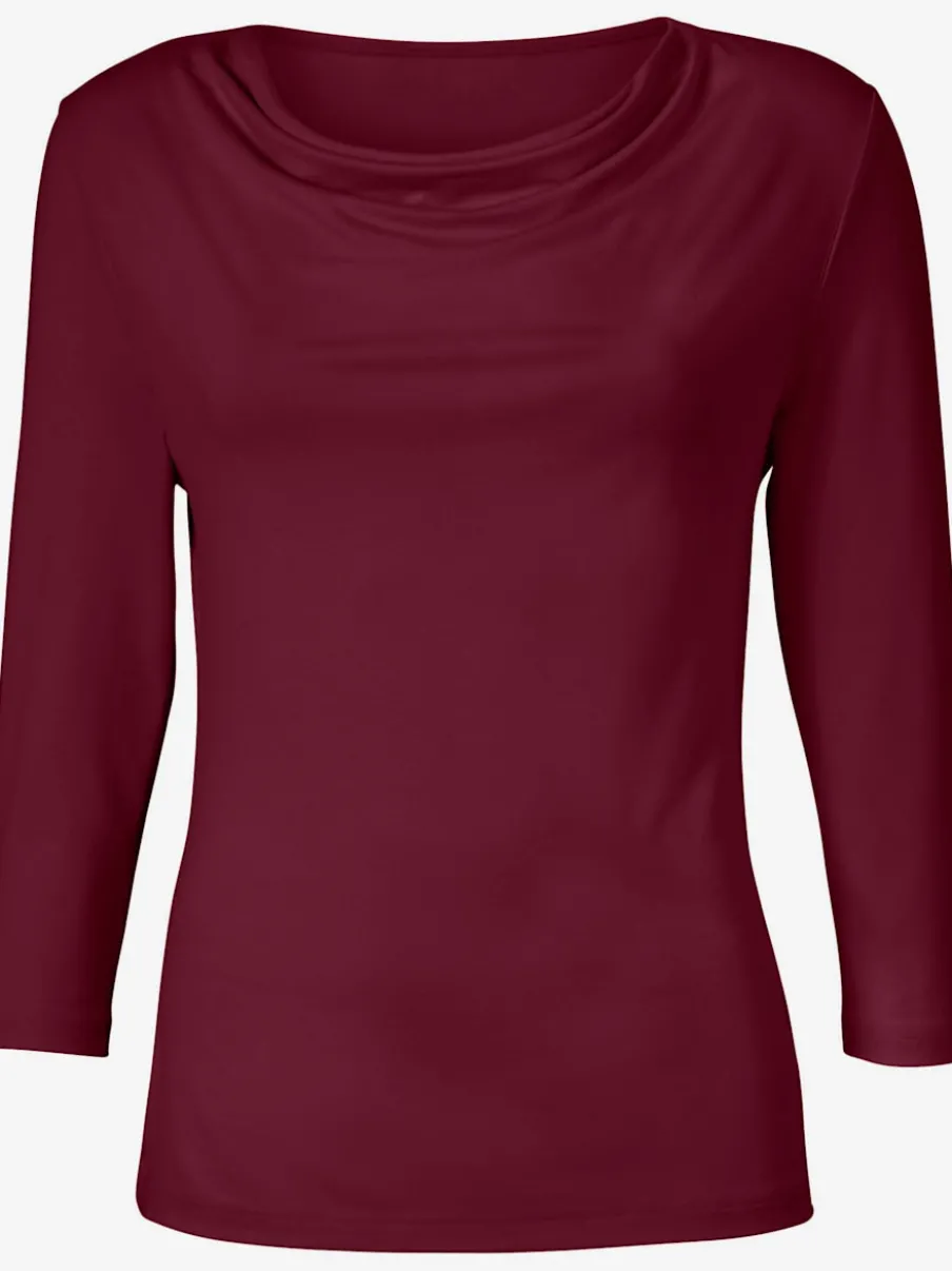 T-shirt femme avec col bénitier et manches 3/4 fluide