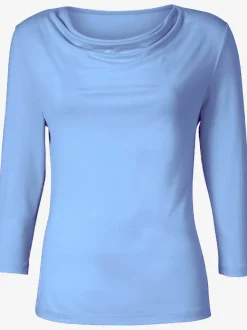 T-shirt femme avec col bénitier et manches 3/4 fluide