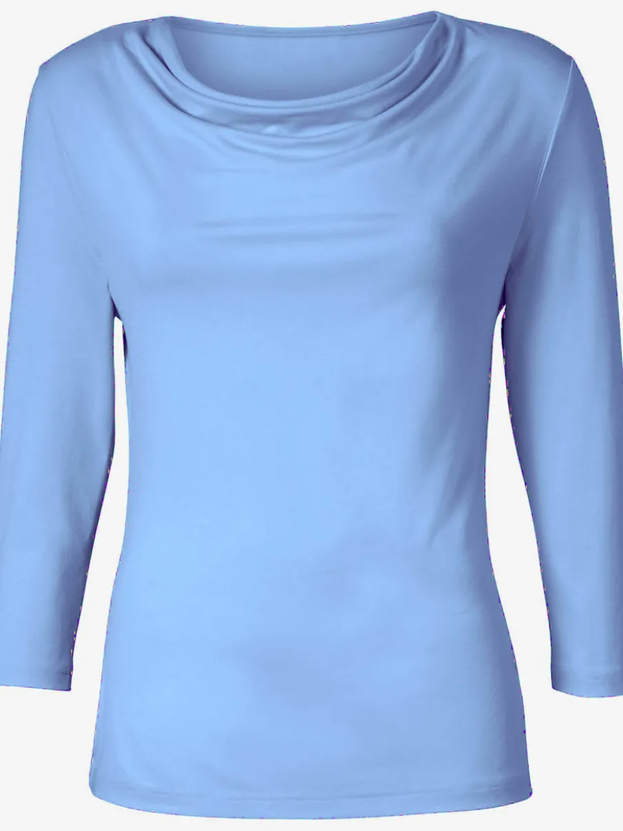 T-shirt femme avec col bénitier et manches 3/4 fluide