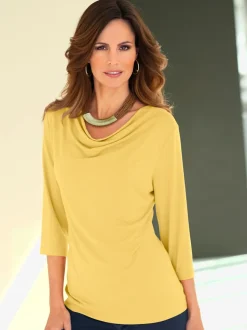 T-shirt femme avec col bénitier et manches 3/4 fluide
