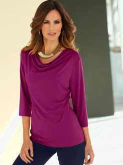 T-shirt femme avec col bénitier et manches 3/4 fluide