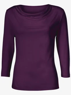 T-shirt femme avec col bénitier et manches 3/4 fluide