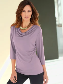 T-shirt femme avec col bénitier et manches 3/4 fluide