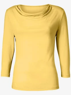 T-shirt femme avec col bénitier et manches 3/4 fluide