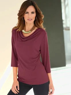 T-shirt femme avec col bénitier et manches 3/4 fluide