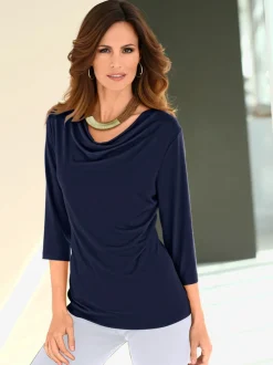 T-shirt femme avec col bénitier et manches 3/4 fluide