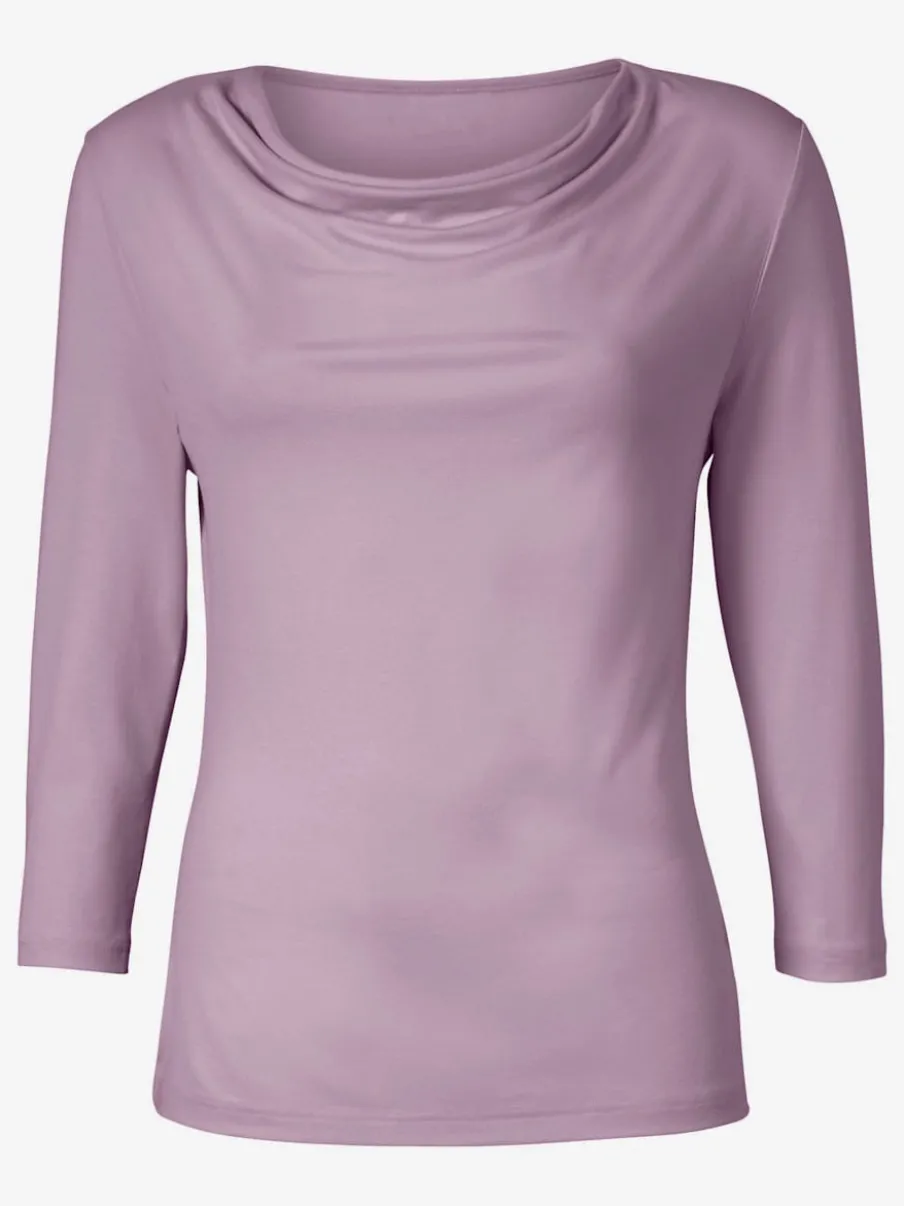 T-shirt femme avec col bénitier et manches 3/4 fluide