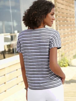 T-shirt femme col rond à rayures avec manches courtes