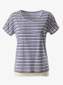 T-shirt femme col rond à rayures avec manches courtes
