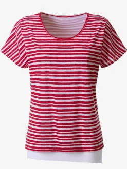 T-shirt femme col rond à rayures avec manches courtes