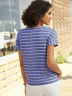 T-shirt femme col rond à rayures avec manches courtes