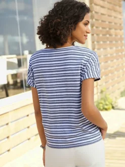 T-shirt femme col rond à rayures avec manches courtes