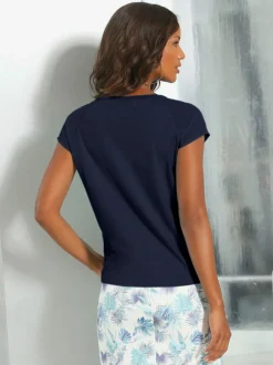 T-shirt fluide à encolure ronde avec manches courtes et plis