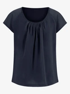 T-shirt fluide à encolure ronde avec manches courtes et plis