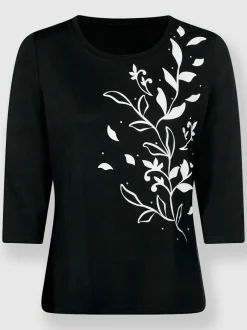 T-shirt fluide imprimé floral avec pierres brillantes devant