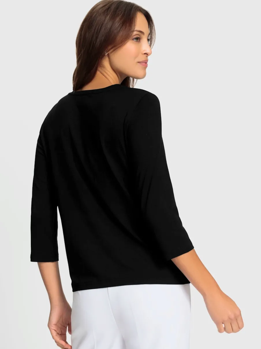 T-shirt fluide imprimé floral avec pierres brillantes devant