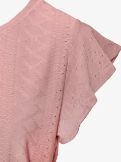 T-shirt fluide à manches chauve-souris brodé en ajouré