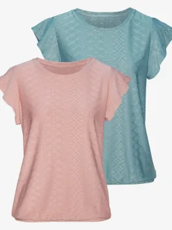 T-shirt fluide à manches chauve-souris brodé en ajouré