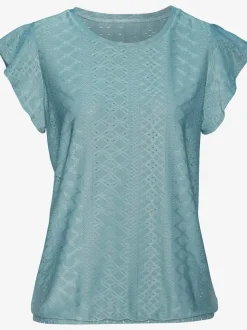 T-shirt fluide à manches chauve-souris brodé en ajouré