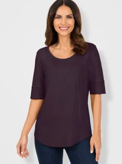 T-shirt fluide à manches doublées et ourlet arrondi