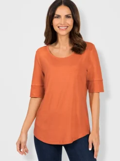 T-shirt fluide à manches doublées et ourlet arrondi