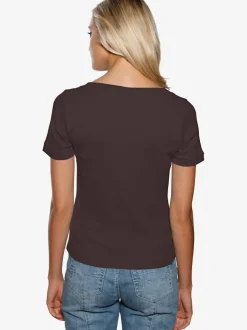T-shirt à grande encolure carrée avec manches courtes et coupe ajustée