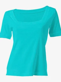 T-shirt à grande encolure carrée avec manches courtes et coupe ajustée