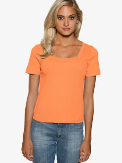 T-shirt à grande encolure carrée avec manches courtes et coupe ajustée