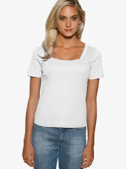 T-shirt à grande encolure carrée avec manches courtes et coupe ajustée