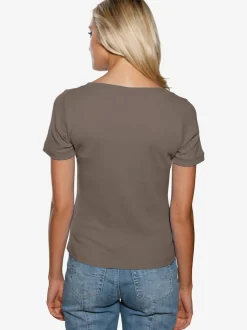 T-shirt à grande encolure carrée avec manches courtes et coupe ajustée